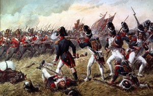 Det 3:e regementet av fotgardister slår tillbaka det gamla gardets sista anfall i slaget vid Waterloo, 18 juni 1815